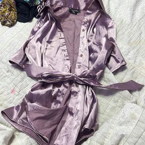 Purple silk button down top